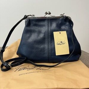 Patricia Nash Navy Leather Kiss-Lock Crossbody with Adjustable Strap